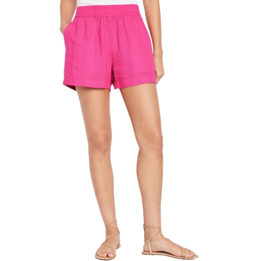 High-Waisted Linen-Blend Pull-On Shorts -- 3.5-inch inseam #NWT S: XS